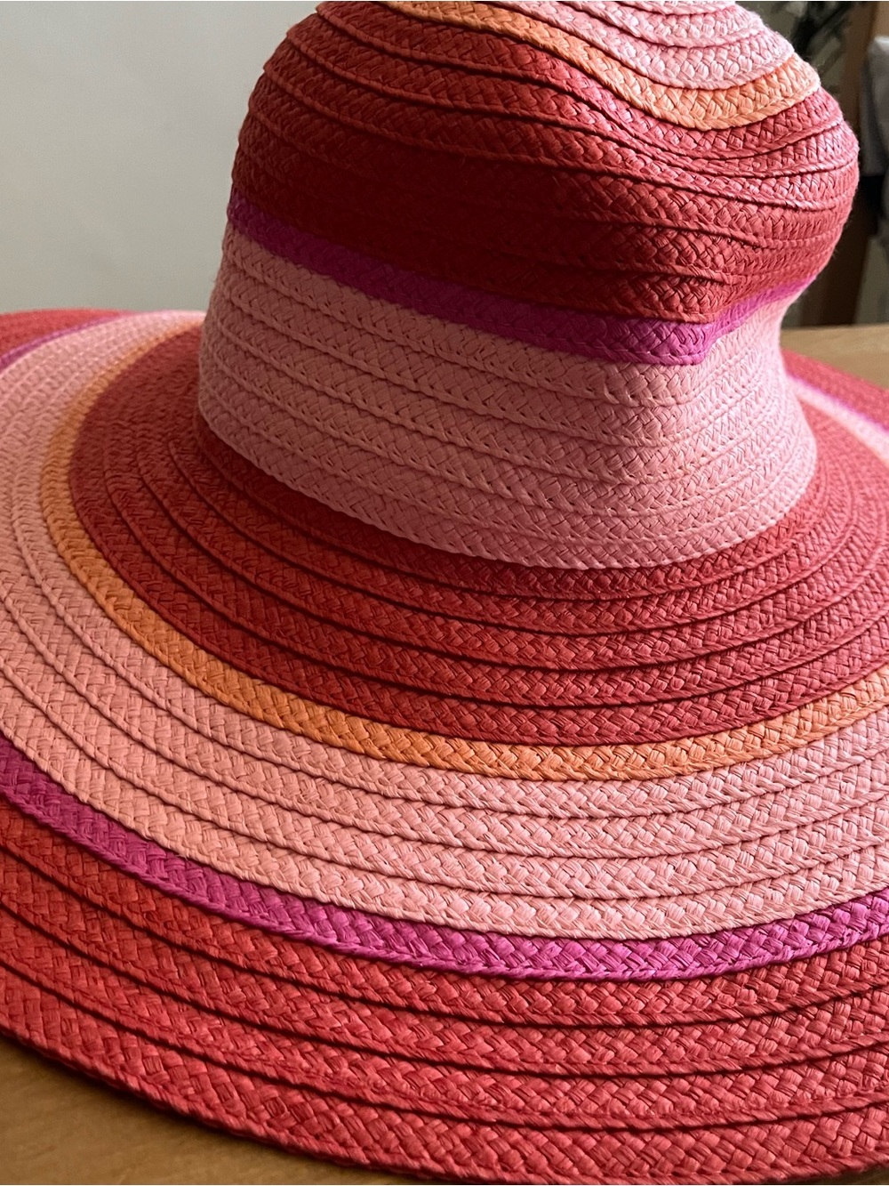 Women’s Wide Brim Sun Hat - Pink & Coral Stripe - Picture 7 of 7